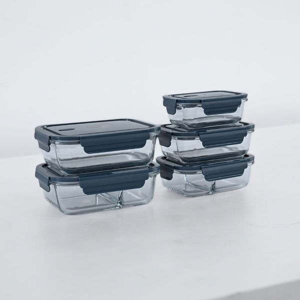 Set Aufbewahrungsdosen Blau, Lunchbox Glas, Borosilikat Glasbehälter