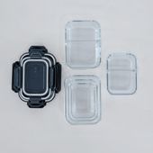 Set Aufbewahrungsdosen Blau, Lunchbox Glas, Borosilikat Glasbehälter 2