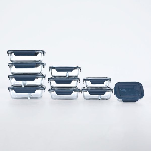 Set Aufbewahrungsdosen Blau, Lunchbox Glas, Borosilikat Glasbehälter