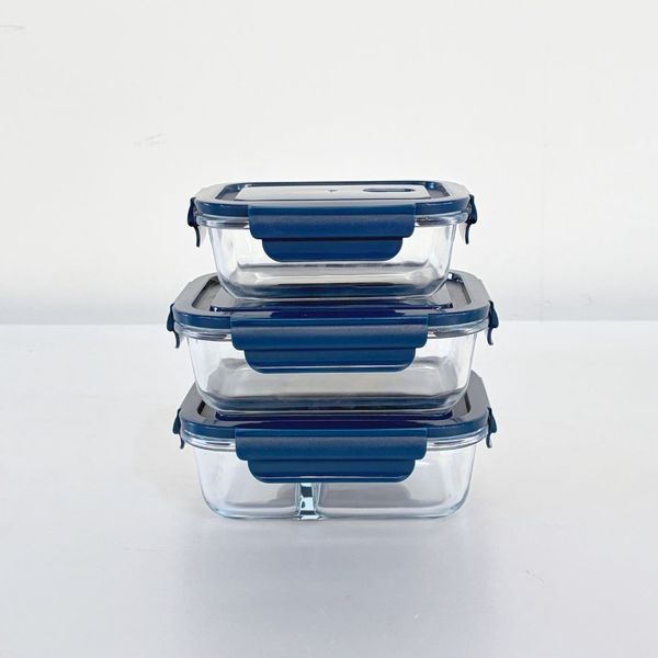 Set Aufbewahrungsdosen Blau, Lunchbox Glas, Borosilikat Glasbehälter