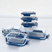 Set Aufbewahrungsdosen Blau, Lunchbox Glas, Borosilikat Glasbehälter 3