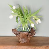 WOHNFREUDEN Teakholz Deko Wurzel mit Glas Vase Gr. S 20-30 cm Teakholzwurzel Dekoration