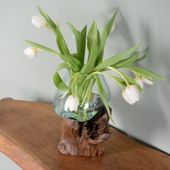 WOHNFREUDEN Teakholz Deko Wurzel mit Glas Vase Gr. S 20-30 cm Teakholzwurzel Dekoration