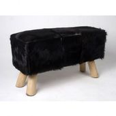 WOHNFREUDEN Ziegen Leder Fell Bank gepolstert Sitzbank Hocker schwarz 80x37x41cm