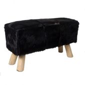 WOHNFREUDEN Ziegen Leder Fell Bank gepolstert Sitzbank Hocker schwarz 80x37x41cm