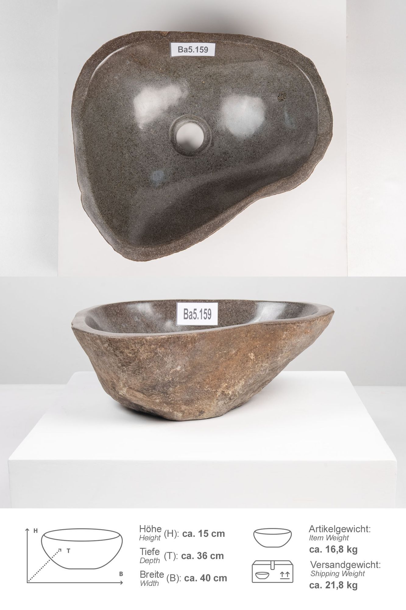 Naturstein Waschbecken 40 cm Ba5.159