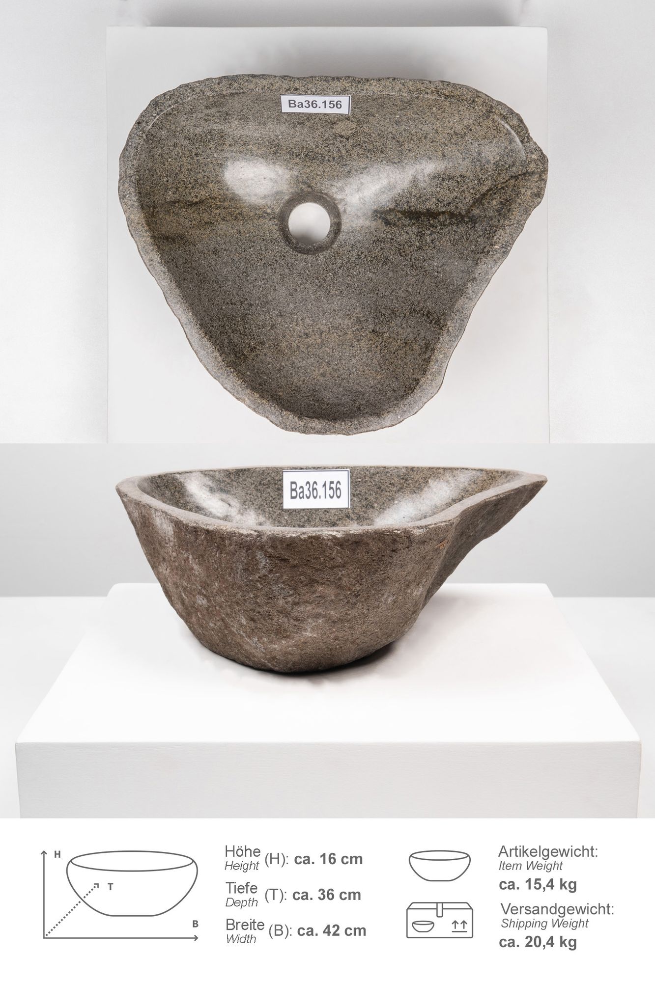 Naturstein Waschbecken 40 cm Ba36.156