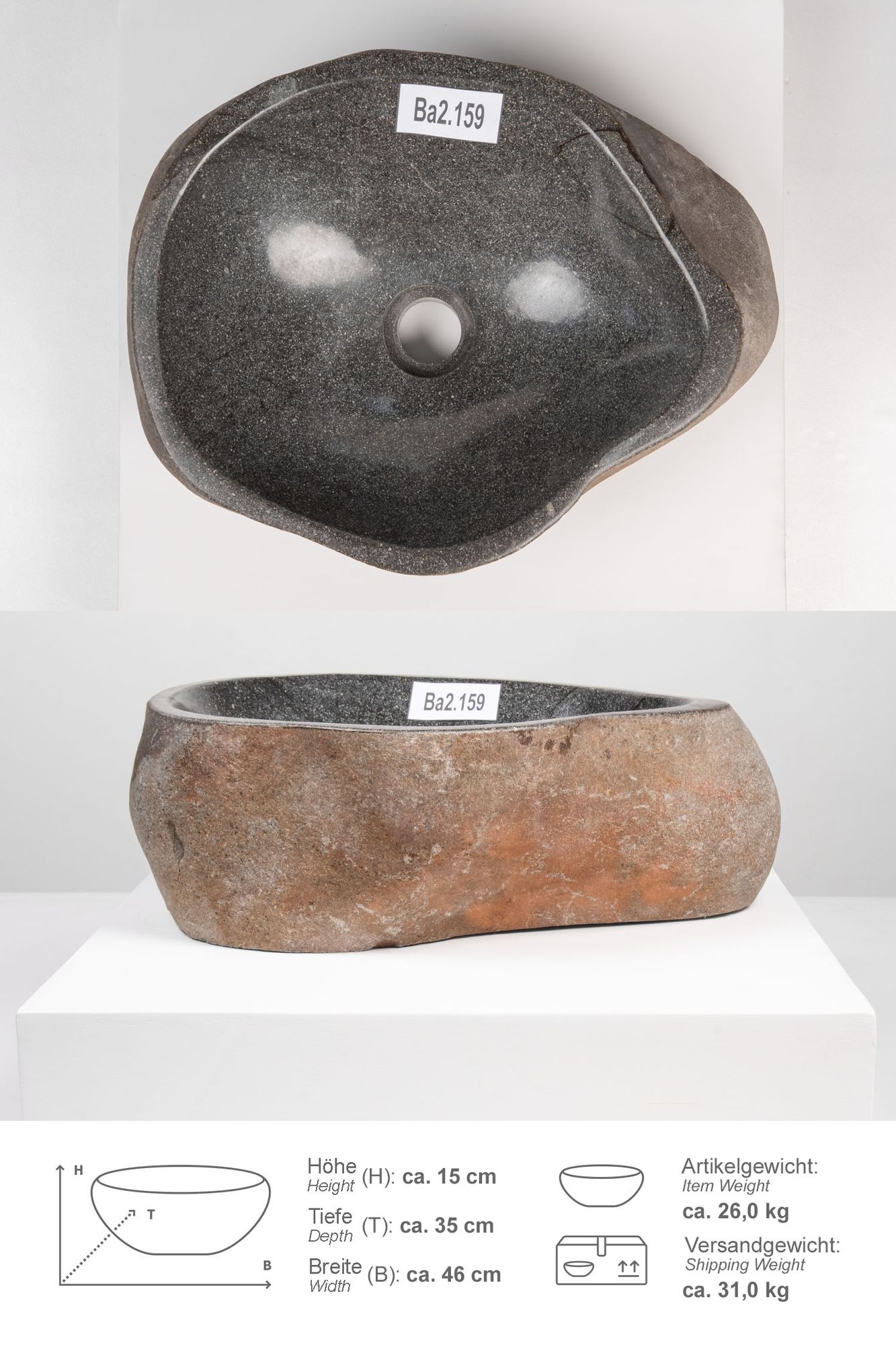 Naturstein Waschbecken 40 cm Ba2.159