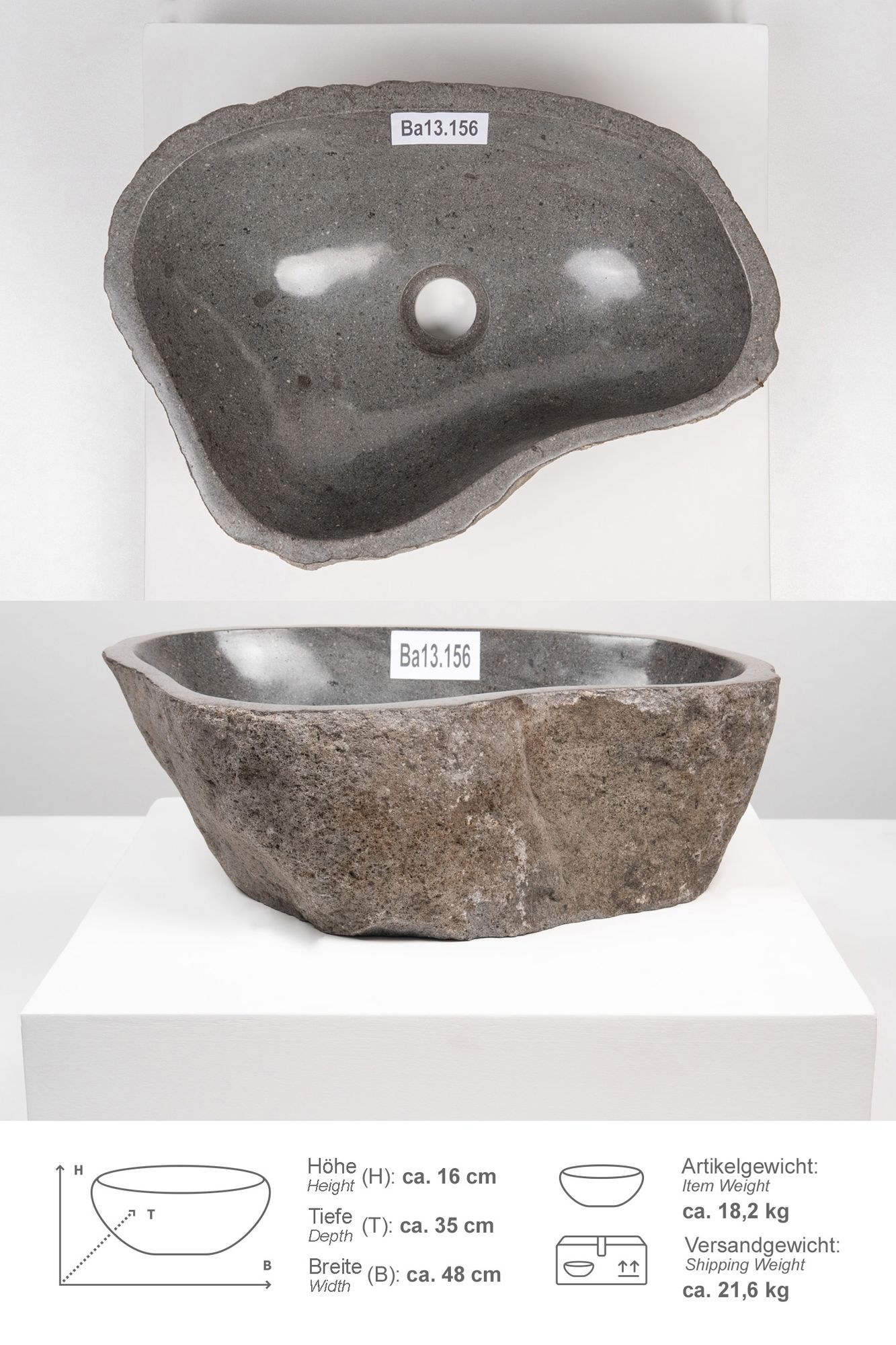 Naturstein Waschbecken 40 cm Ba13.156