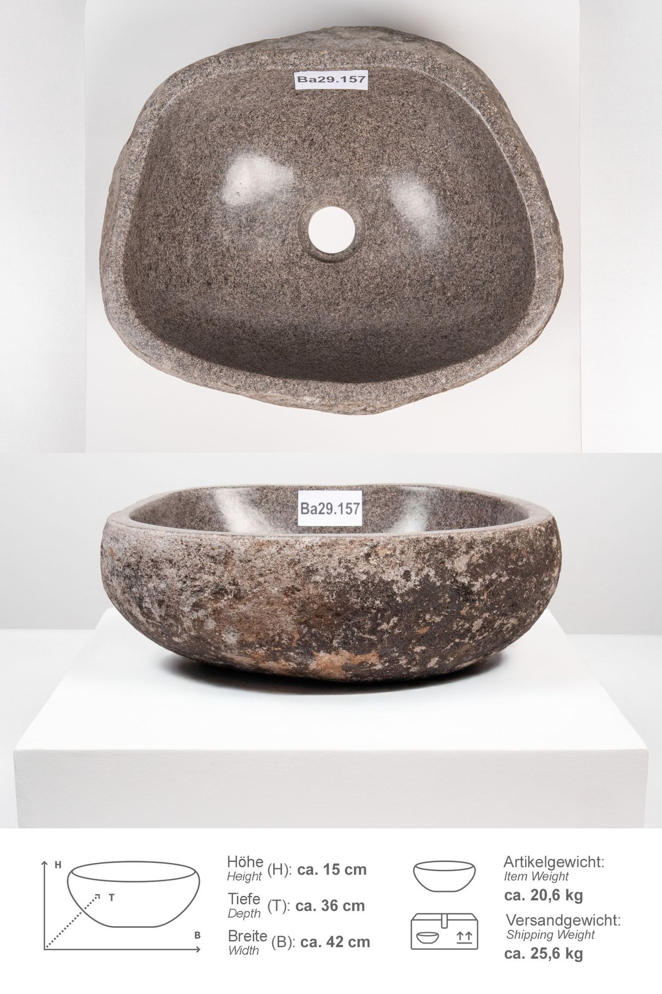 Naturstein Waschbecken 40 cm Ba29.157