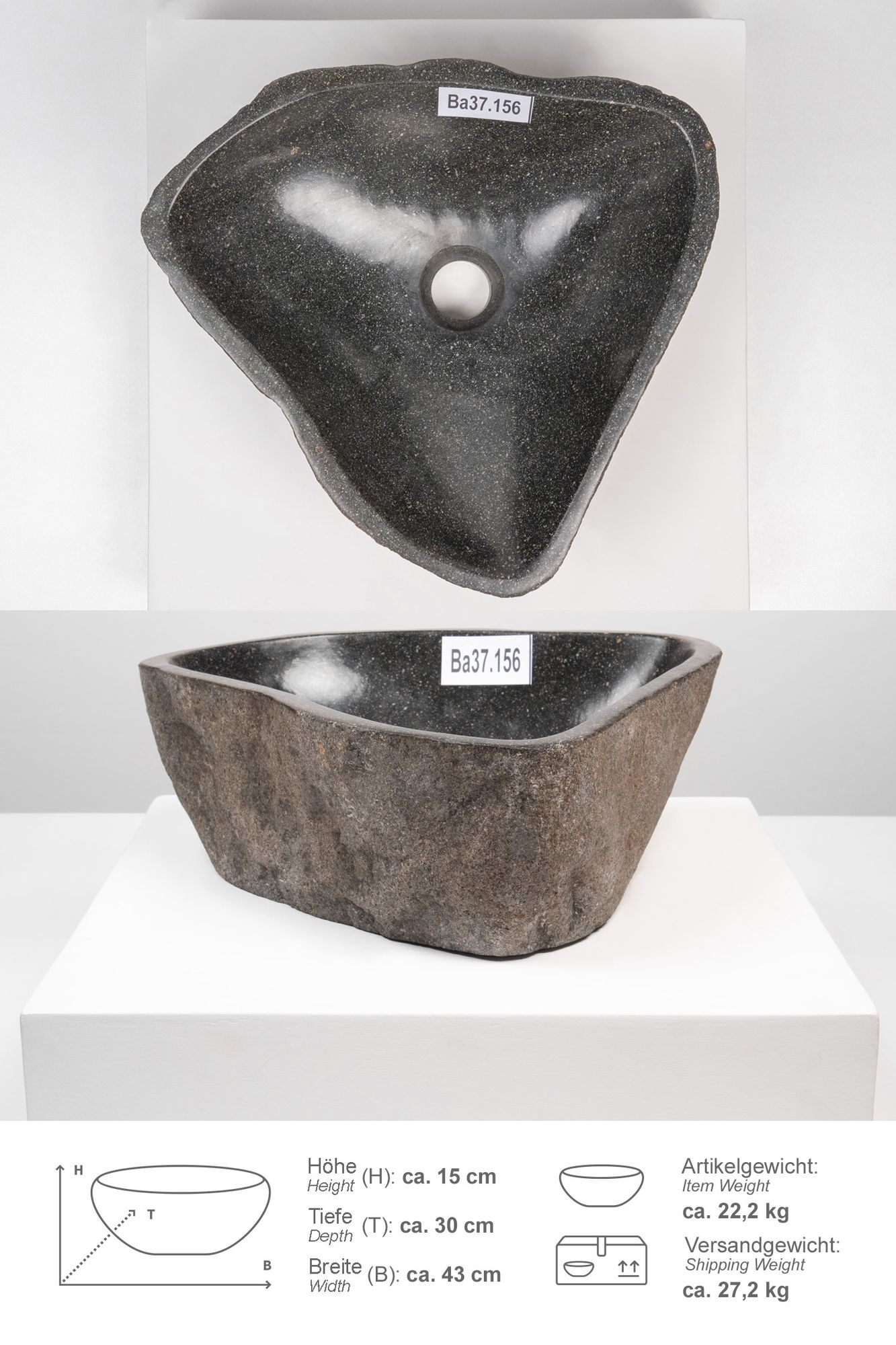 Naturstein Waschbecken 40 cm Ba37.156