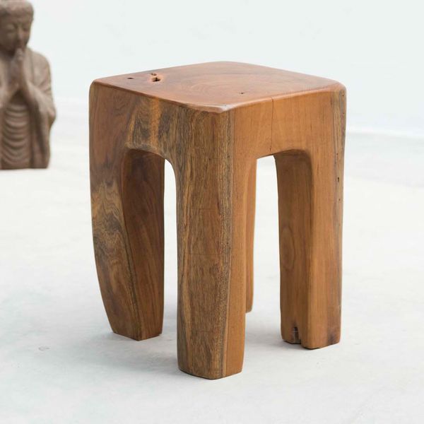 WOHNFREUDEN Teakholz Beistelltisch Hocker 4eckig 29x29x40cm massiv braun lasiert