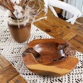 WOHNFREUDEN Teakholz Dekoschale massiv lasiert ca 35 cm Holz rustikal Obstschale