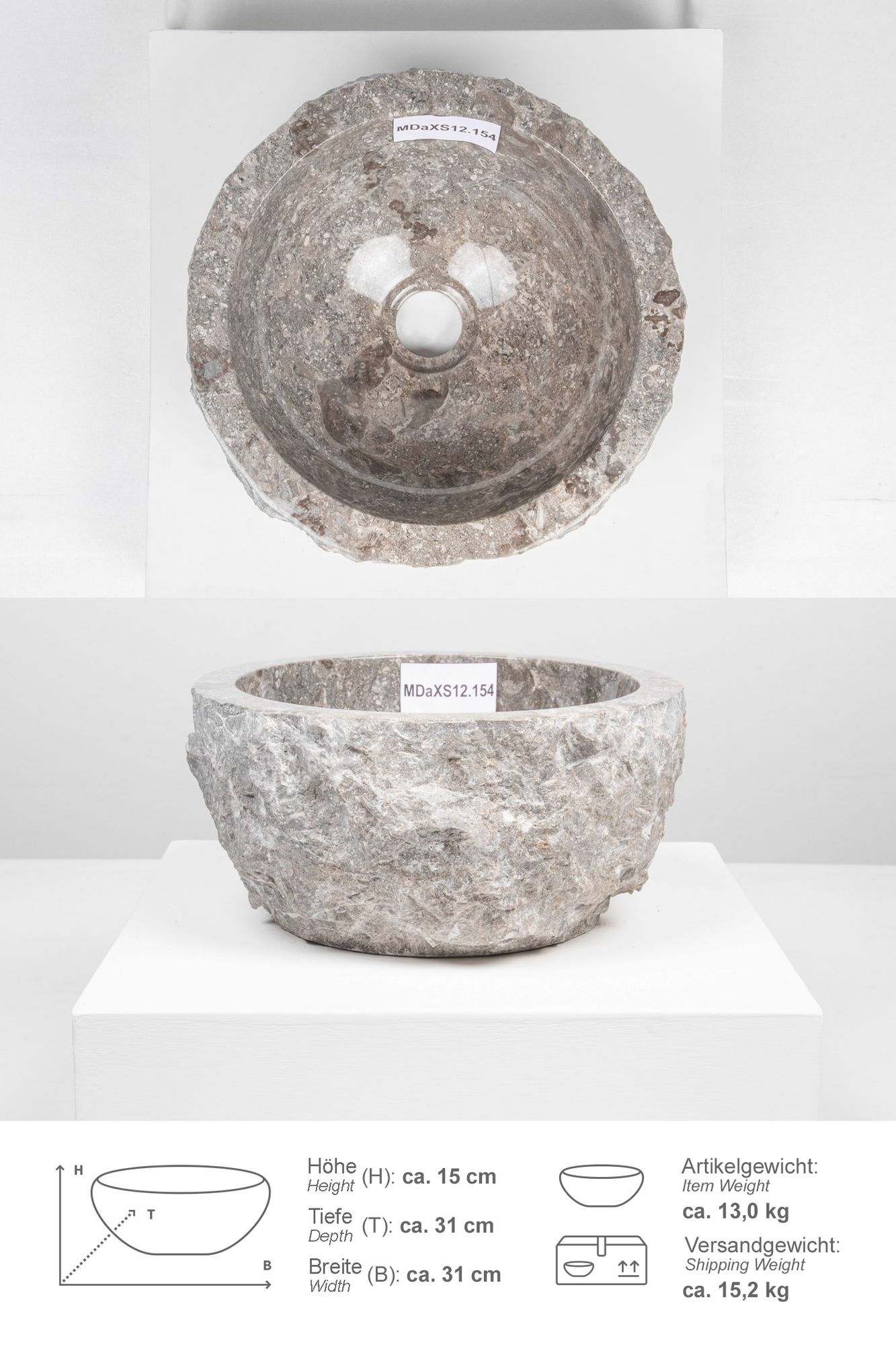Erosi Marmor Waschbecken 30 cm grau MDaXS12.154