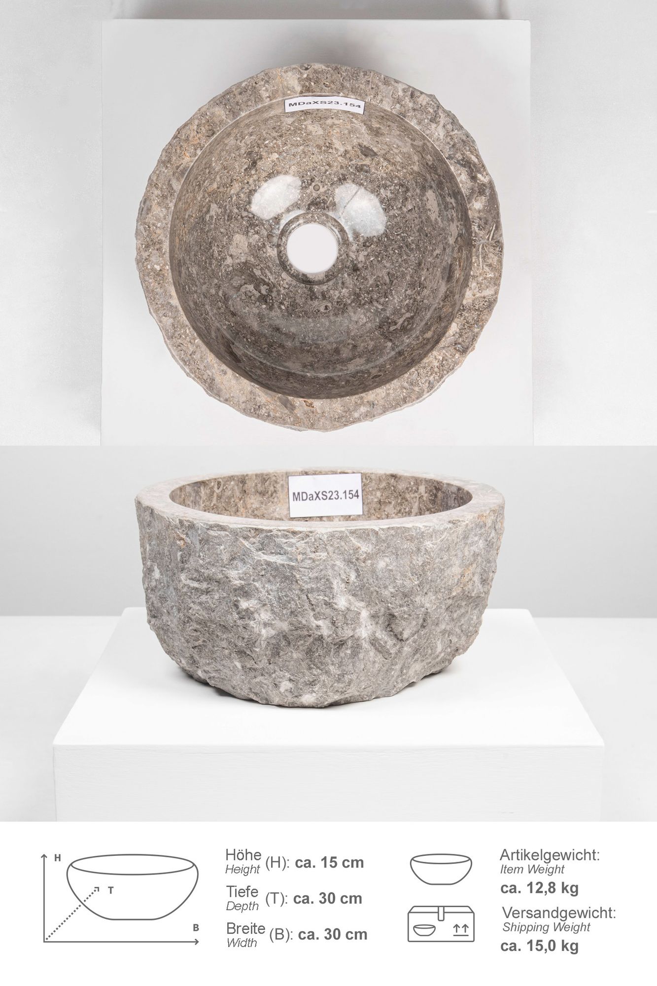 Erosi Marmor Waschbecken 30 cm grau MDaXS23.154