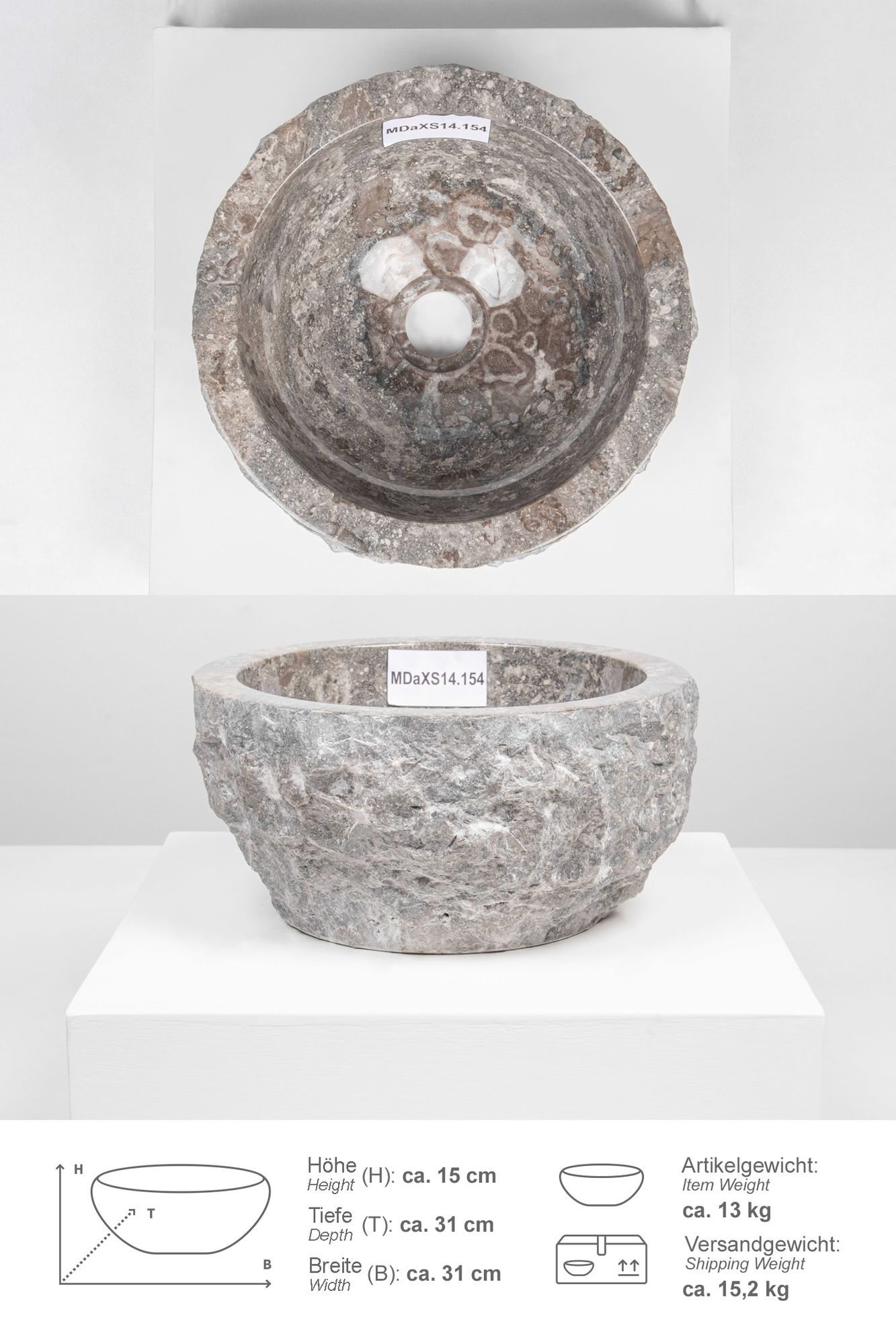 Erosi Marmor Waschbecken 30 cm grau MDaXS14.154