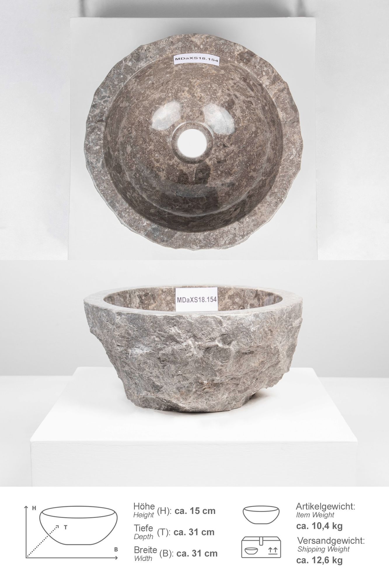 Erosi Marmor Waschbecken 30 cm grau MDaXS18.154