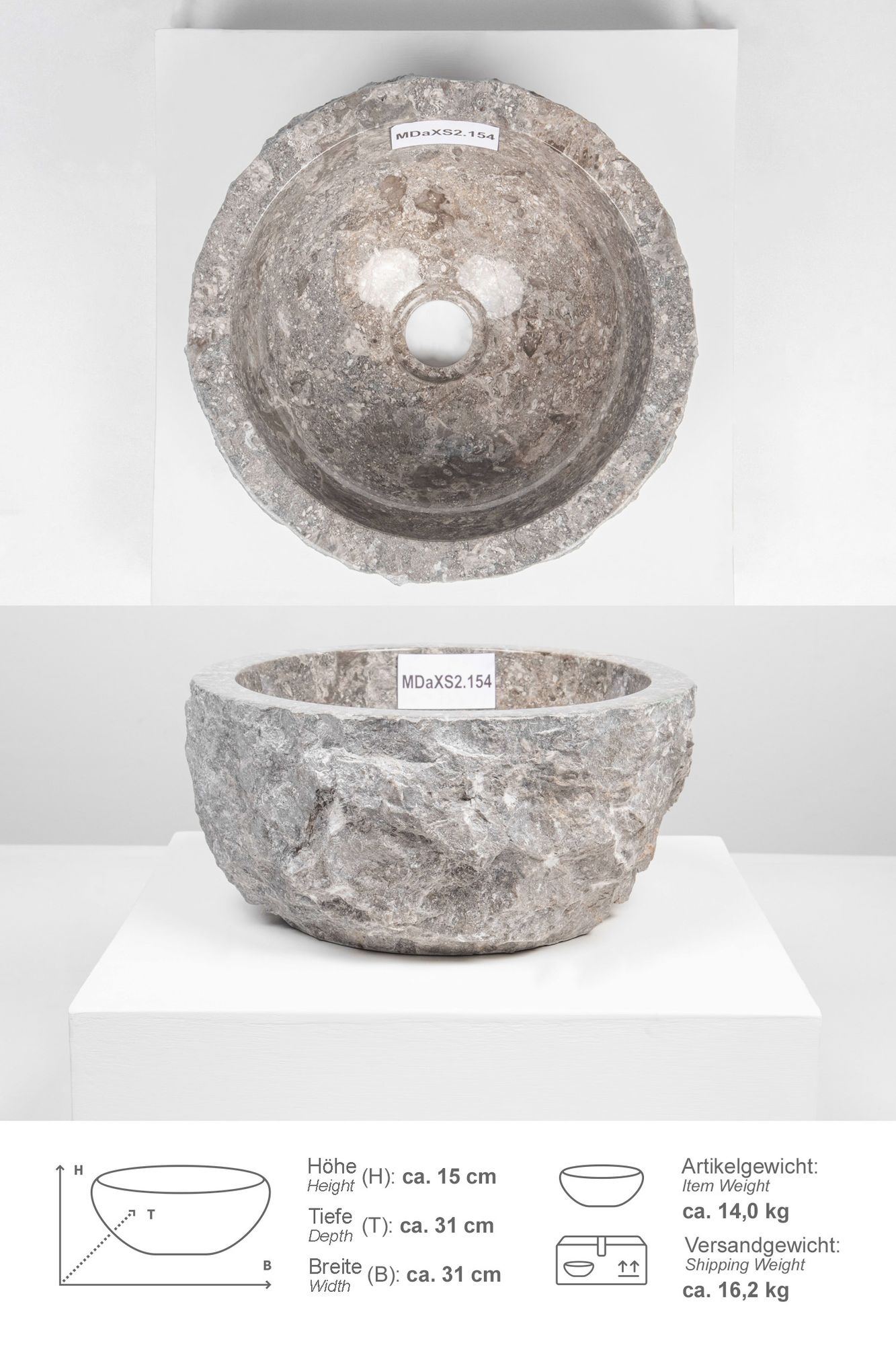 Erosi Marmor Waschbecken 30 cm grau MDaXS2.154