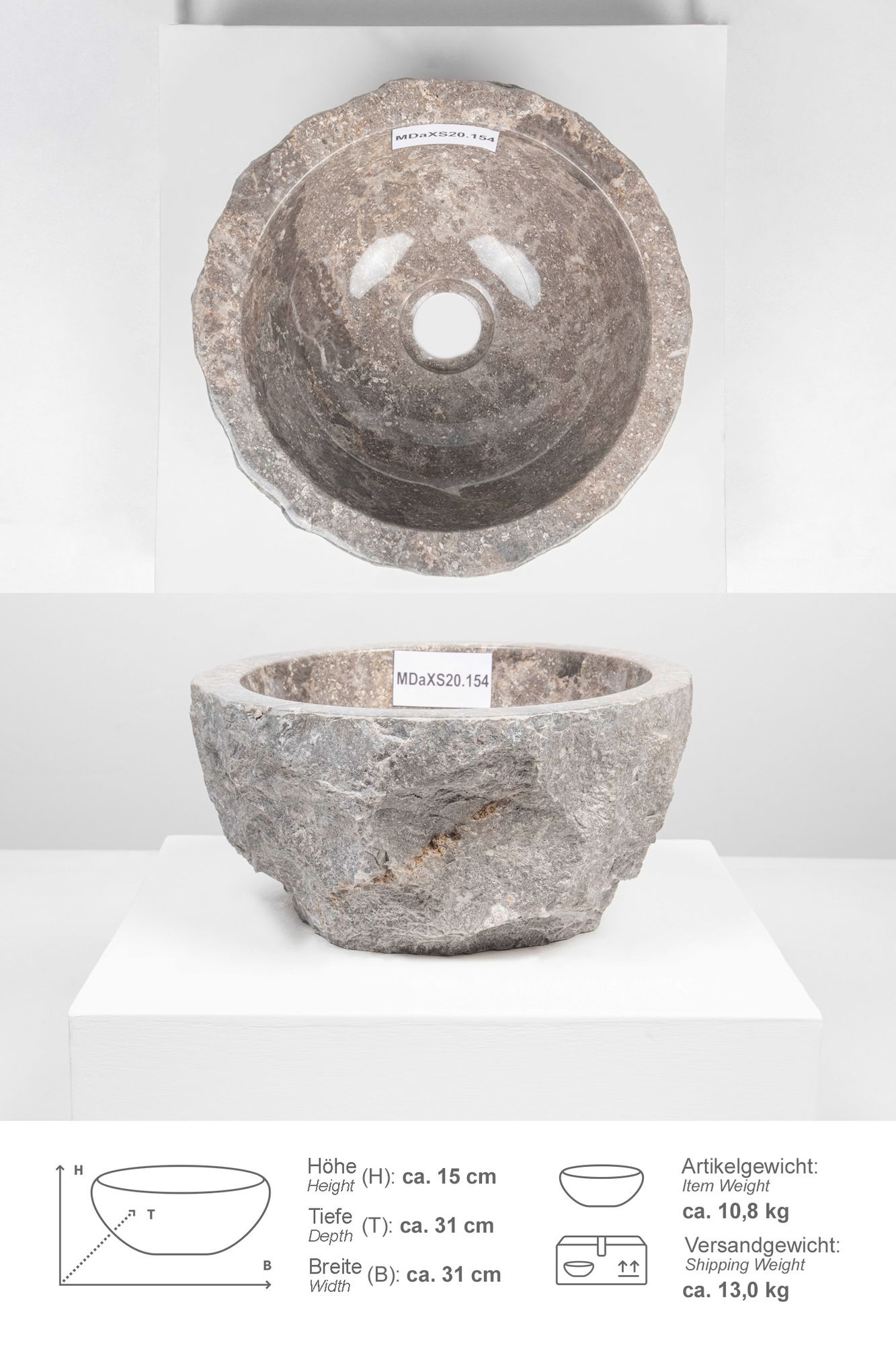 Erosi Marmor Waschbecken 30 cm grau MDaXS20.154