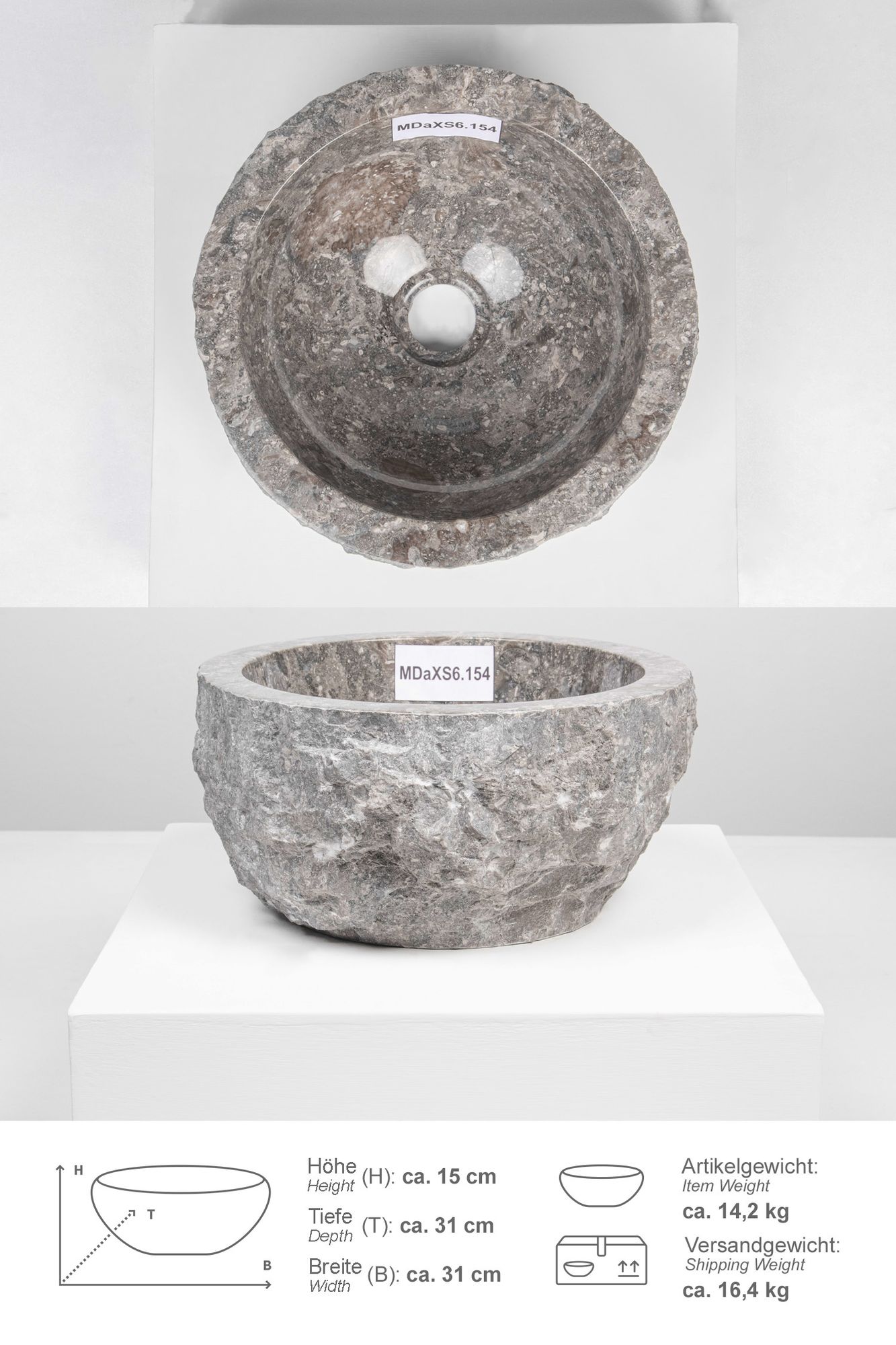 Erosi Marmor Waschbecken 30 cm grau MDaXS6.154