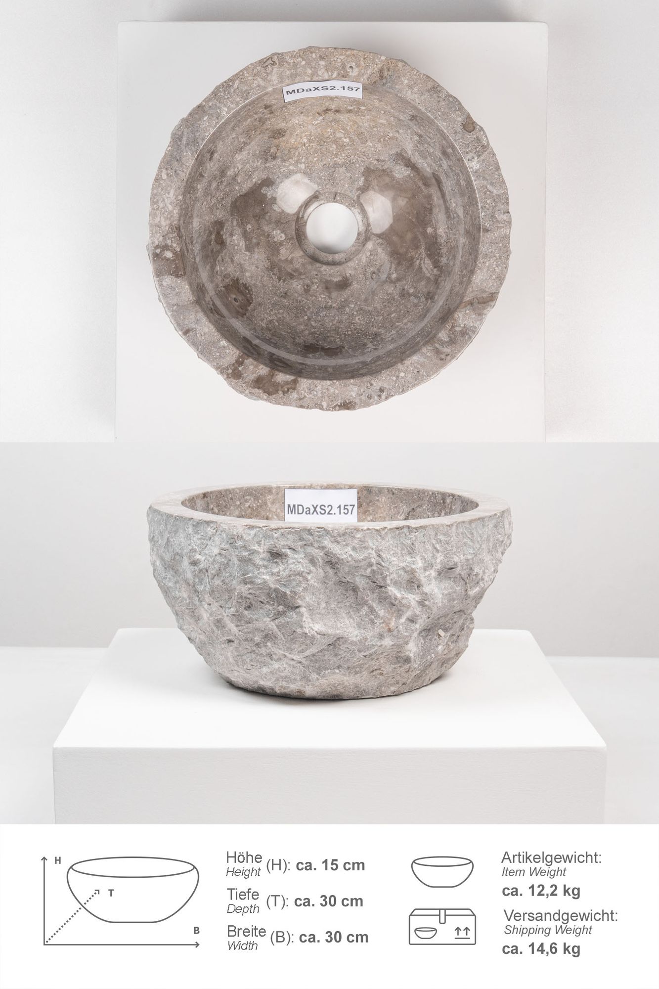 Erosi Marmor Waschbecken 30 cm grau MDaXS2.157