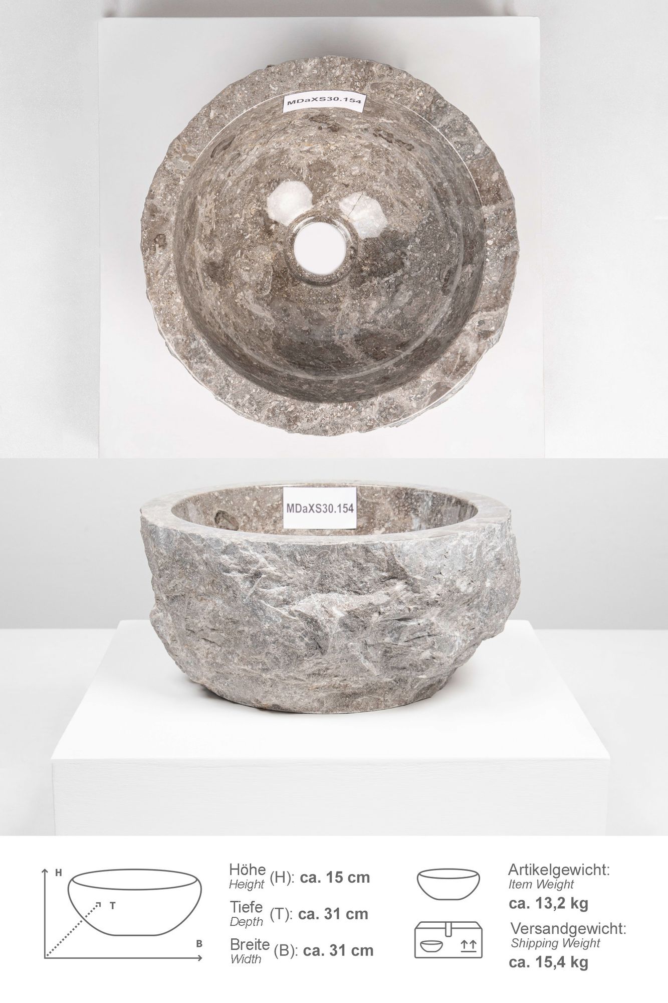 Erosi Marmor Waschbecken 30 cm grau MDaXS30.154