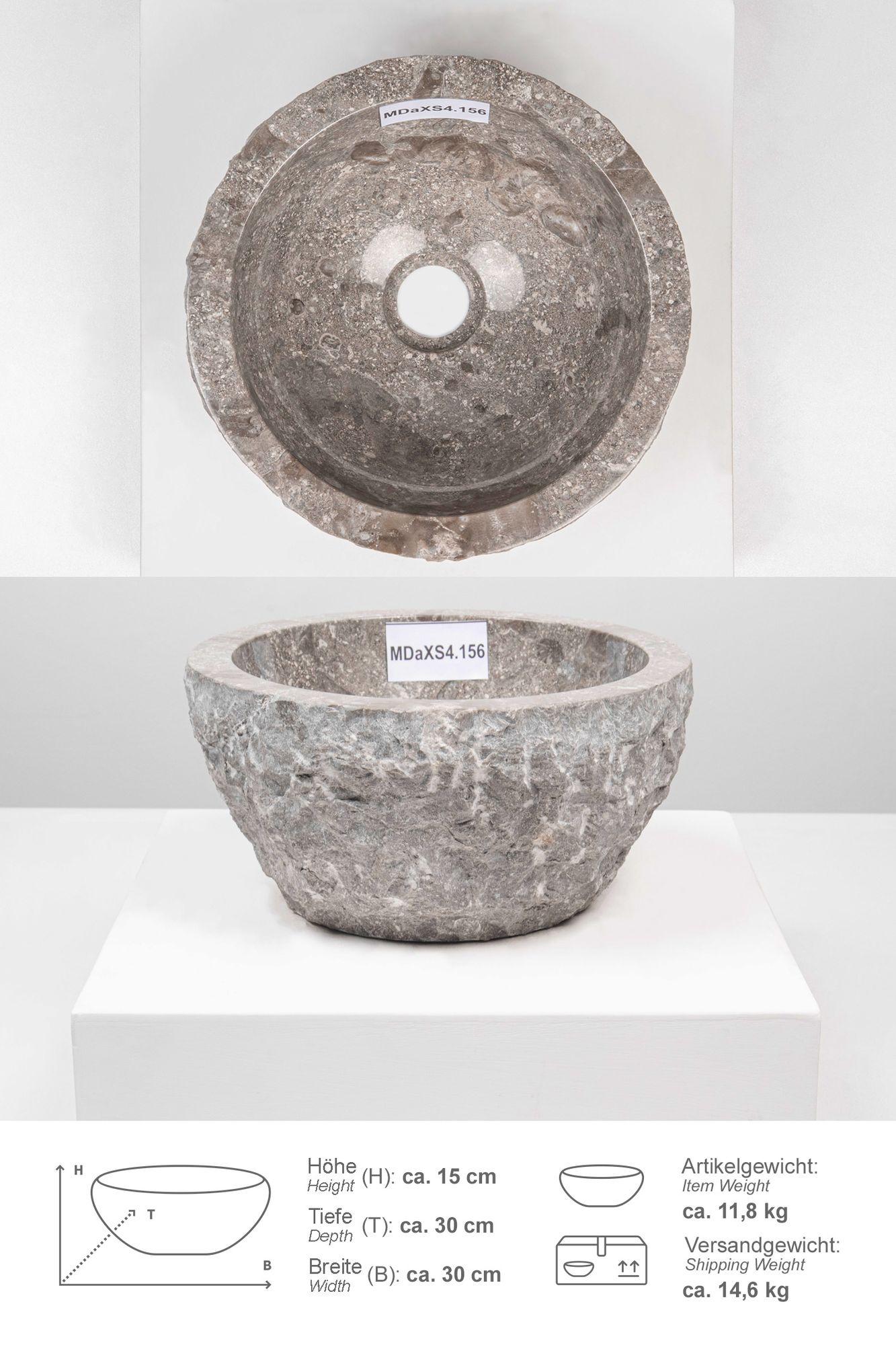 Erosi Marmor Waschbecken 30 cm grau MDaXS4.156