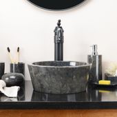 WOHNFREUDEN Marmor Naturstein Waschbecken MINIJAYA 30 cm rund schwarz Gäste WC