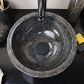WOHNFREUDEN Marmor Naturstein Waschbecken MINIJAYA 30 cm rund schwarz Gäste WC