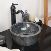 WOHNFREUDEN Marmor Naturstein Waschbecken MINIJAYA 30 cm rund schwarz Gäste WC