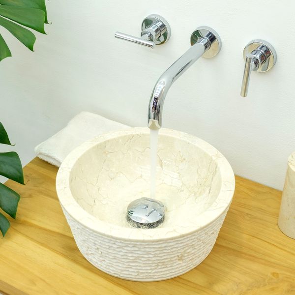 wohnfreuden Waschbecken aus Marmor 30 cm in creme
