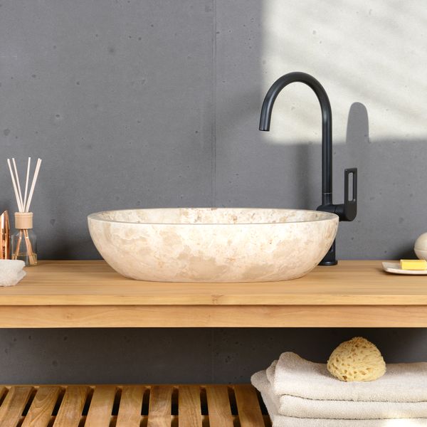 wohnfreuden Marmor-Waschbecken MARA oval poliert creme 50 cm