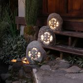 wohnfreuden Garten Steinlampe Sonnenornament 39 cm