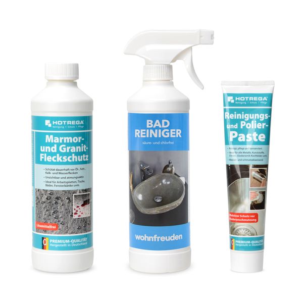 WOHNFREUDEN Pflege Set Naturstein Waschbecken Reinigung + Politur + Versiegelung
