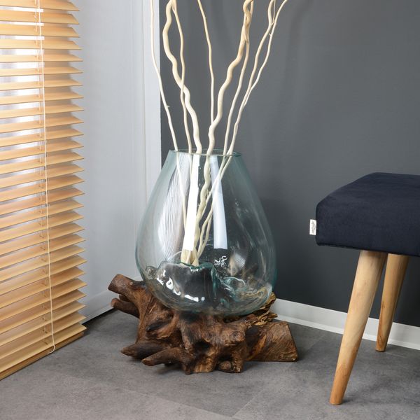 Teak Holz Deko Wurzel mit Glas Gr. XL 45-55 cm kaufen