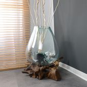 wohnfreuden Teak Holz Deko Wurzel mit Glas Gr. XL 45-55 cm