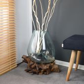 wohnfreuden Teak Holz Deko Wurzel mit Glas Gr. XL 45-55 cm