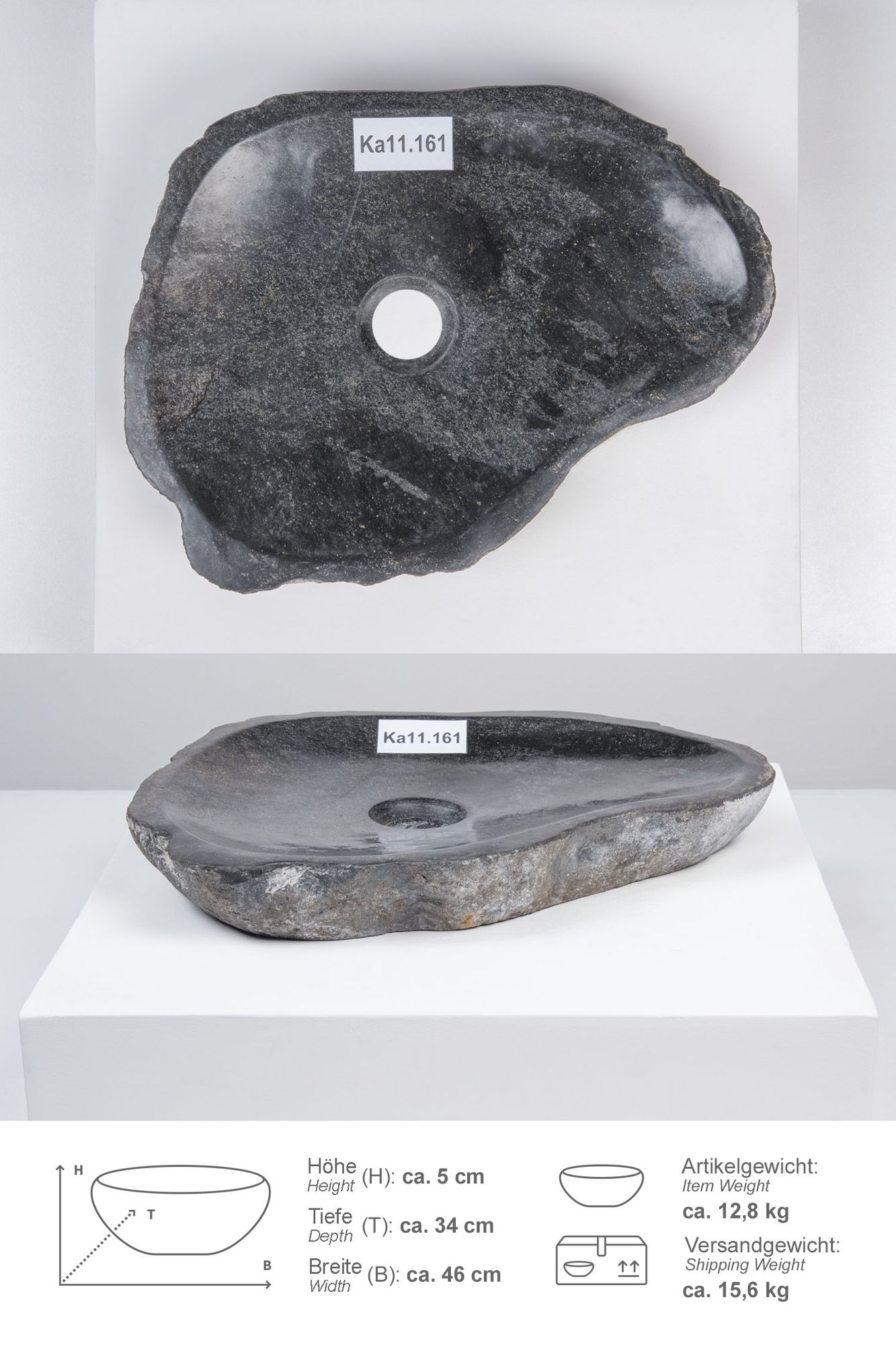 Naturstein Waschbecken 40 cm extra flach Ka11.161