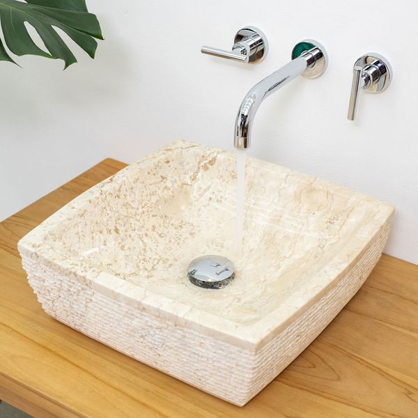 wohnfreuden Marmor Waschbecken MARA 40 cm creme eckig