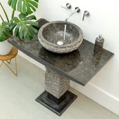 wohnfreuden Marmor Waschtisch Säule T-Model schwarz inkl. Aufsatzwaschbecken
