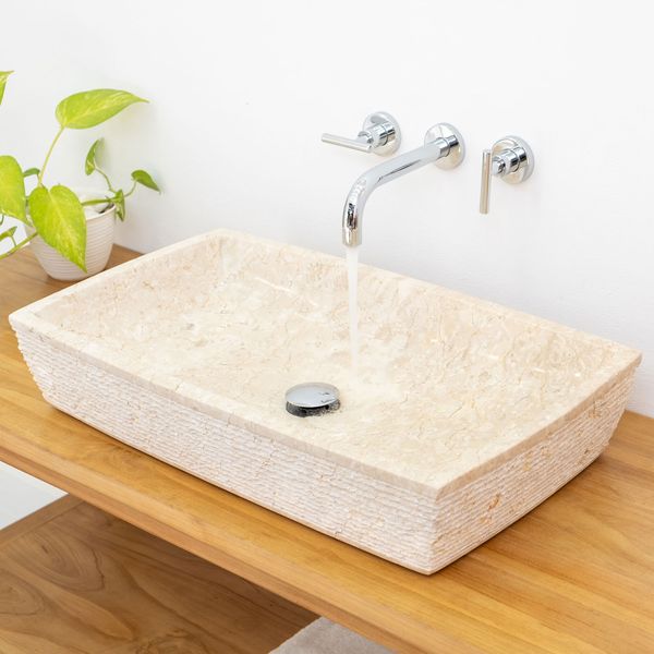 wohnfreuden Marmor Waschbecken MARA 70 cm creme eckig