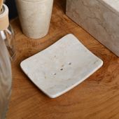 wohnfreuden Naturstein Marmor Seifenschale Ablage Zen Platte mit Loch creme 12x9x2 cm