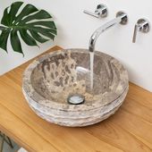 wohnfreuden Marmor Waschbecken BASCOM ROWFISH 40 cm grau rund