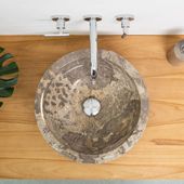 wohnfreuden Marmor Waschbecken BASCOM ROWFISH 40 cm grau rund