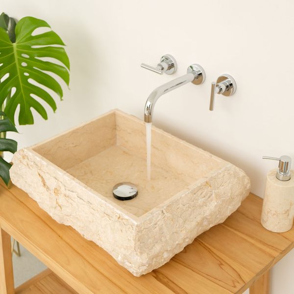 wohnfreuden Marmor - Waschbecken KOTAK 50 cm creme
