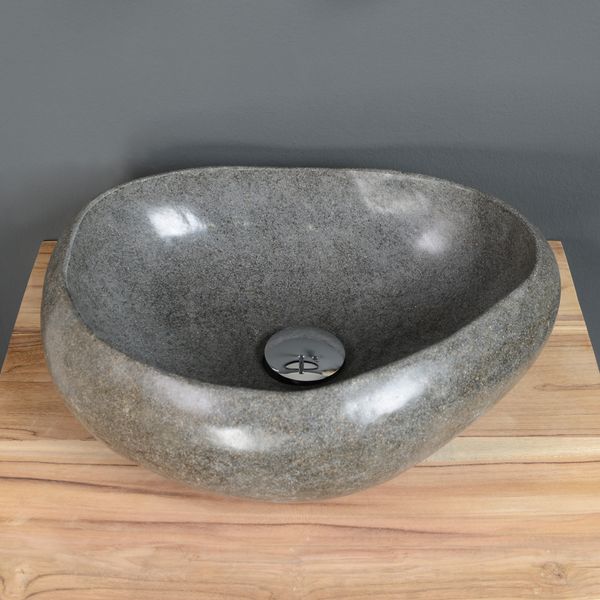 Naturstein Waschbecken 40 cm rundum poliert mit Naturkante