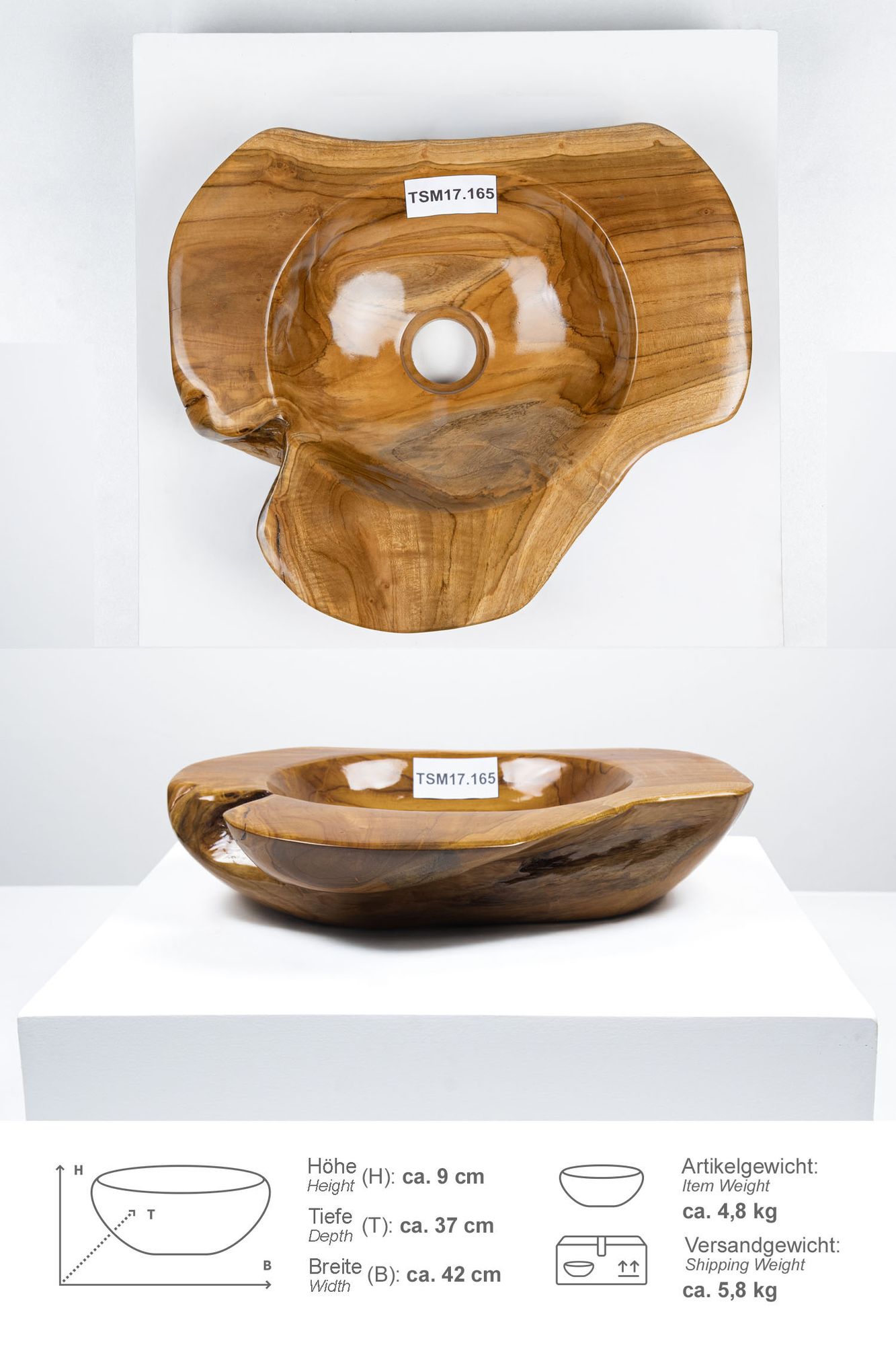 Teakholz Waschbecken 45 cm TSM17.165