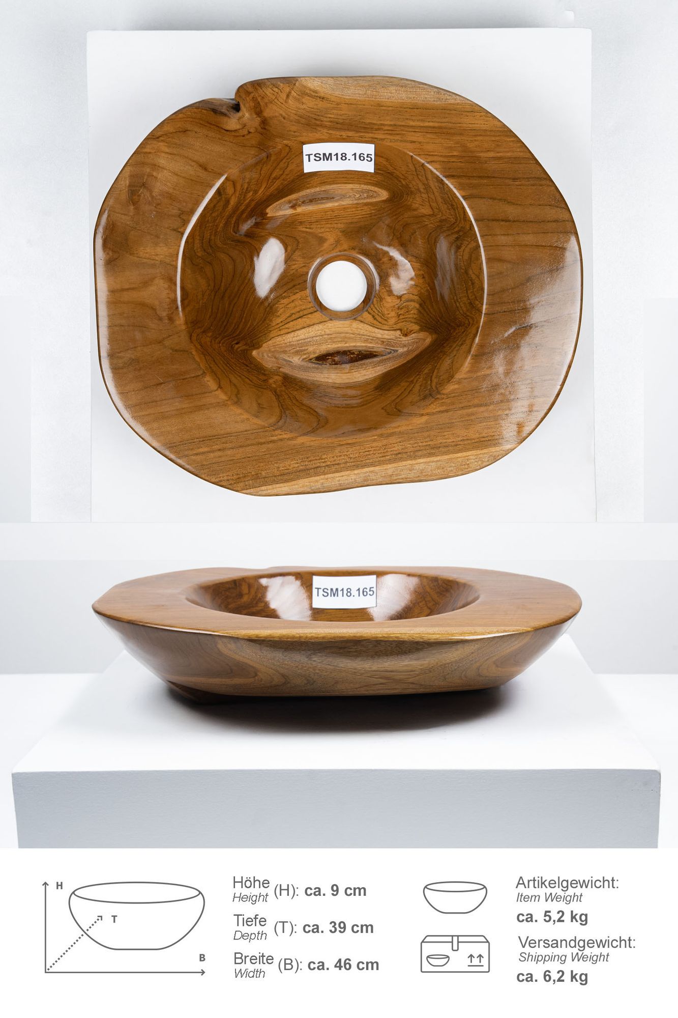 Teakholz Waschbecken 45 cm TSM18.165