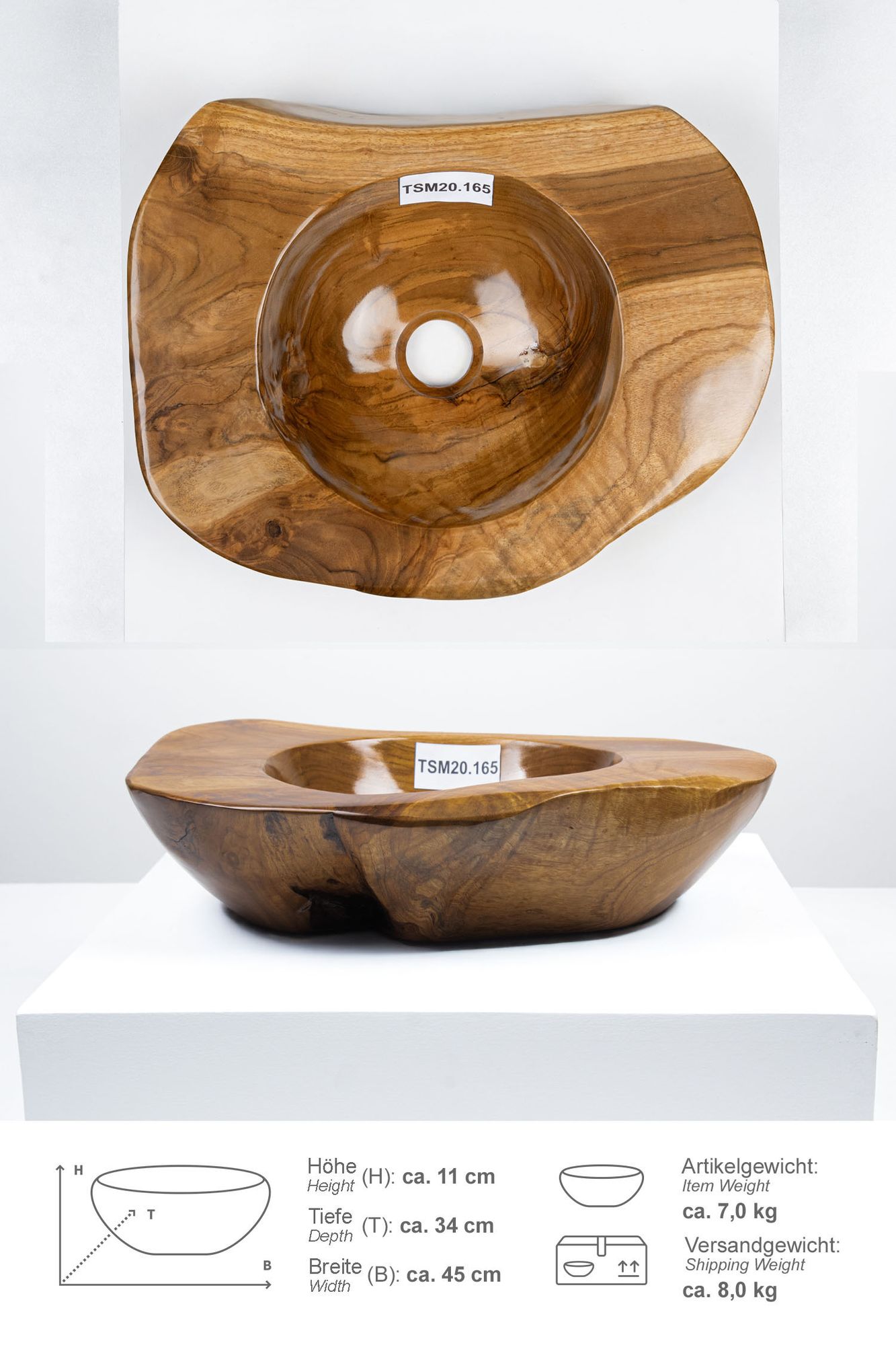 Teakholz Waschbecken 45 cm TSM20.165