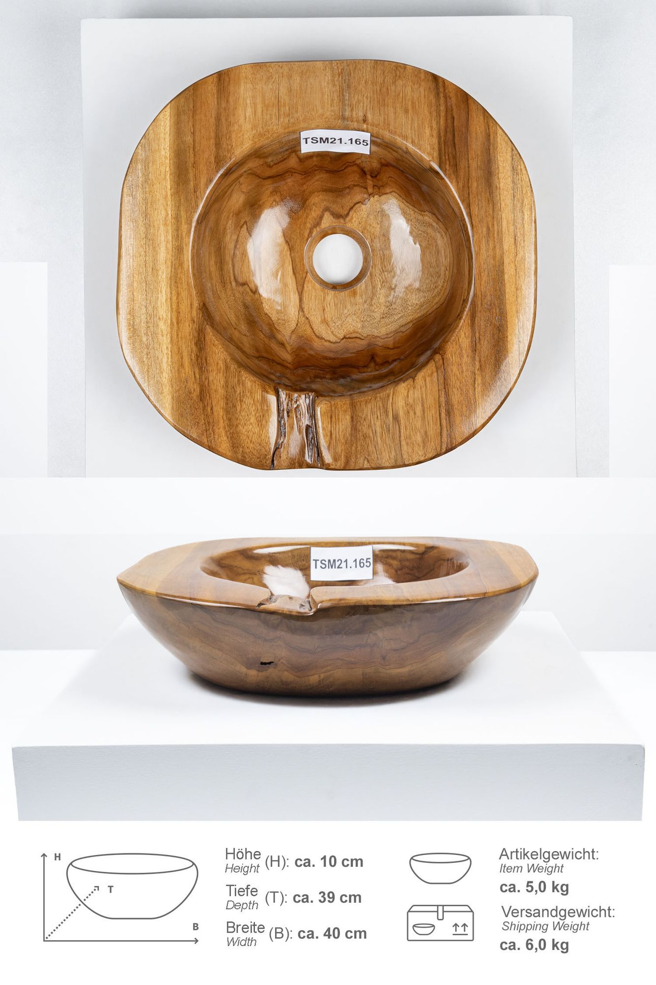 Teakholz Waschbecken 45 cm TSM21.165